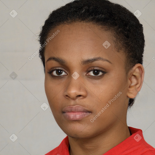 Neutral black young-adult female with short  brown hair and brown eyes