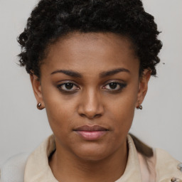 Neutral black young-adult female with short  brown hair and brown eyes