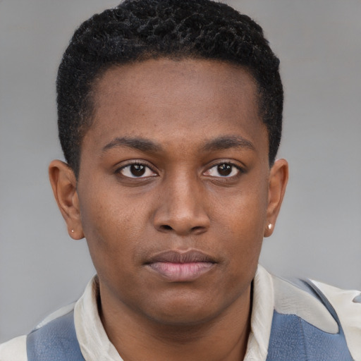 Neutral black young-adult male with short  brown hair and brown eyes