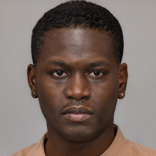 Neutral black young-adult male with short  brown hair and brown eyes