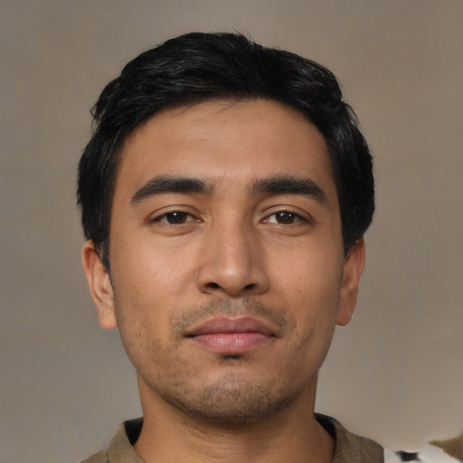 Neutral asian young-adult male with short  black hair and brown eyes