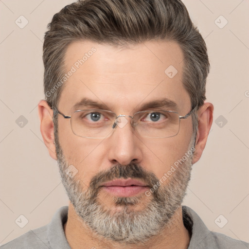 Neutral white adult male with short  brown hair and brown eyes