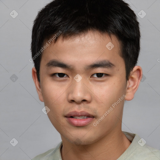 Neutral asian young-adult male with short  black hair and brown eyes