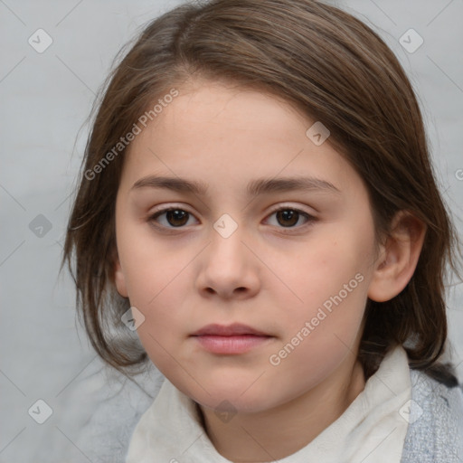 Neutral white child female with medium  brown hair and brown eyes