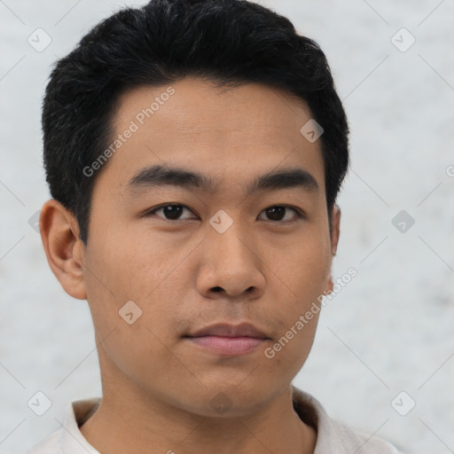 Neutral asian young-adult male with short  black hair and brown eyes