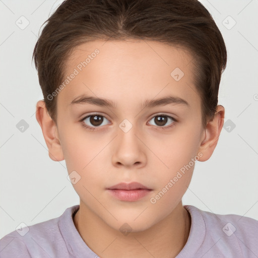 Neutral white child female with short  brown hair and brown eyes