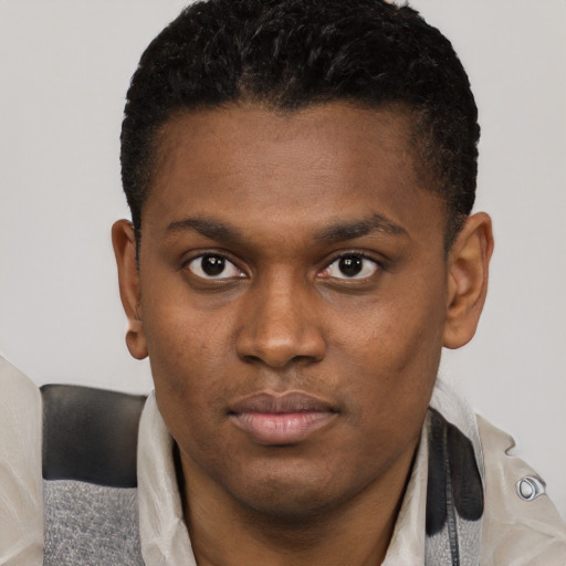 Neutral black young-adult male with short  brown hair and brown eyes