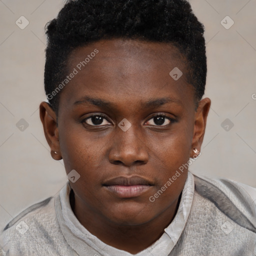 Neutral black young-adult male with short  brown hair and brown eyes