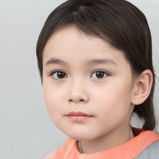 Neutral white child female with medium  brown hair and brown eyes