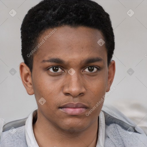 Neutral black young-adult male with short  brown hair and brown eyes