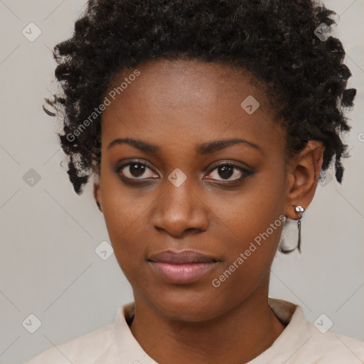 Neutral black young-adult female with short  brown hair and brown eyes