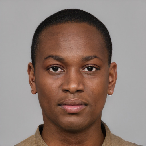 Neutral black young-adult male with short  brown hair and brown eyes