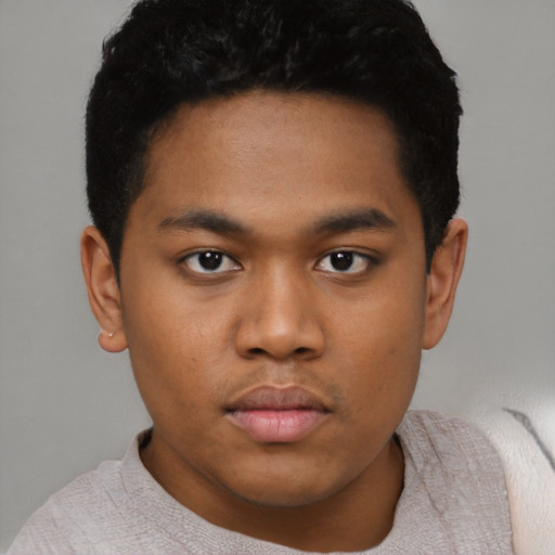 Neutral black young-adult male with short  brown hair and brown eyes