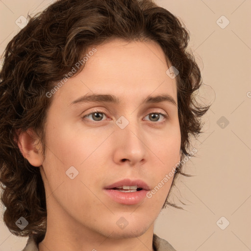 Neutral white young-adult male with medium  brown hair and brown eyes