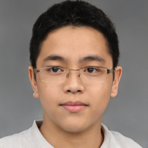 Neutral asian young-adult male with short  brown hair and brown eyes