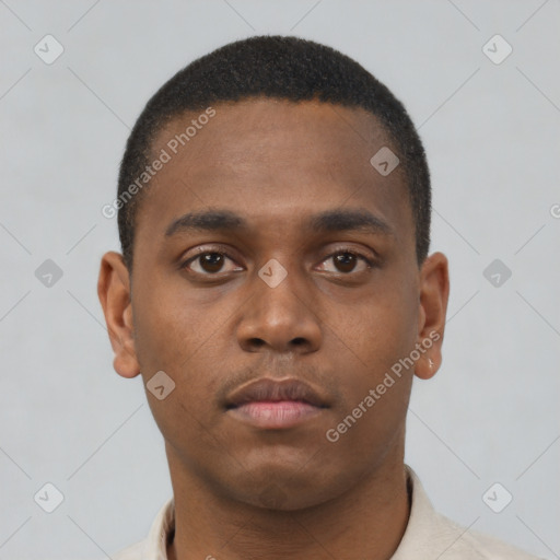 Neutral black young-adult male with short  brown hair and brown eyes