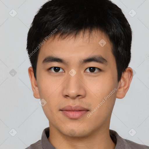 Neutral asian young-adult male with short  brown hair and brown eyes