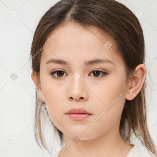 Neutral white child female with medium  brown hair and brown eyes