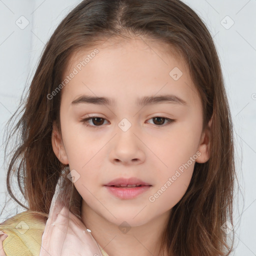 Neutral white child female with medium  brown hair and brown eyes