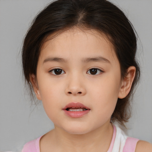 Neutral white child female with medium  brown hair and brown eyes