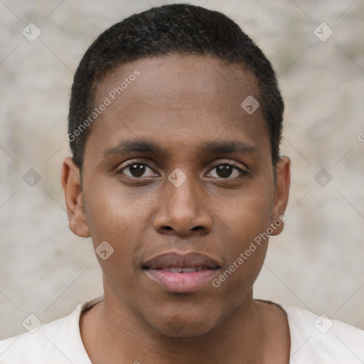 Neutral black young-adult male with short  brown hair and brown eyes