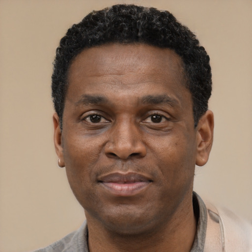 Neutral latino adult male with short  black hair and brown eyes