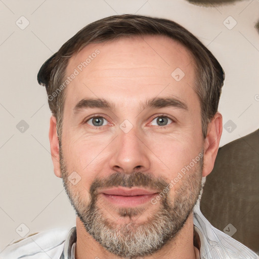 Neutral white adult male with short  brown hair and brown eyes