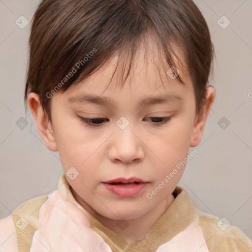 Neutral white child female with short  brown hair and brown eyes