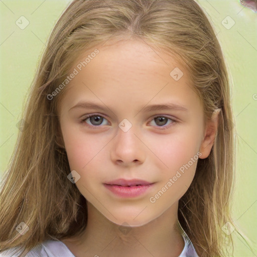 Neutral white child female with long  brown hair and brown eyes