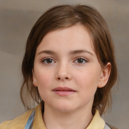 Neutral white child female with medium  brown hair and brown eyes