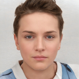 Neutral white young-adult female with short  brown hair and brown eyes