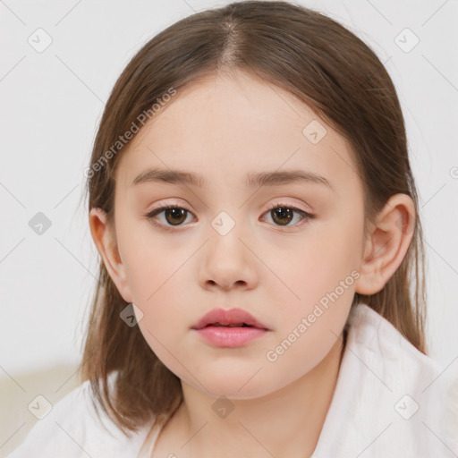 Neutral white child female with medium  brown hair and brown eyes