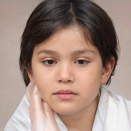 Neutral white child female with medium  brown hair and brown eyes