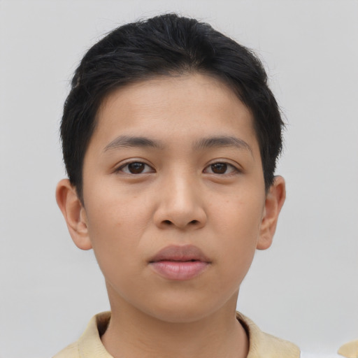 Neutral asian young-adult male with short  brown hair and brown eyes