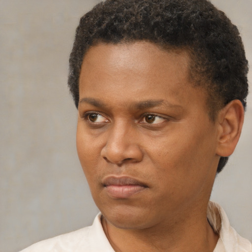 Neutral black young-adult male with short  brown hair and brown eyes