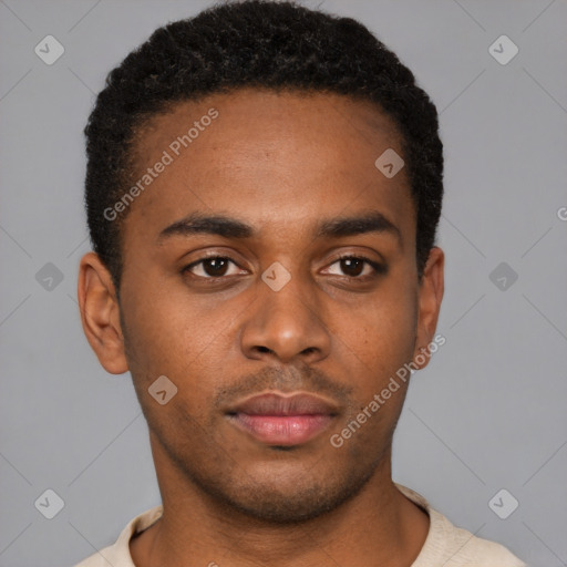 Neutral black young-adult male with short  brown hair and brown eyes