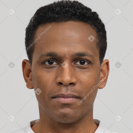 Neutral black young-adult male with short  brown hair and brown eyes