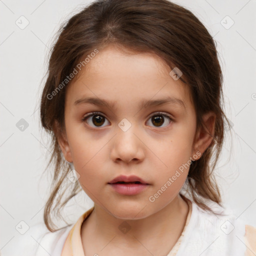 Neutral white child female with medium  brown hair and brown eyes