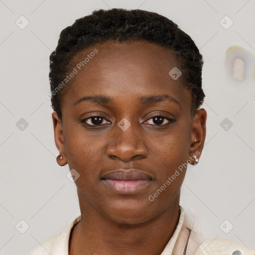 Neutral black young-adult female with short  brown hair and brown eyes