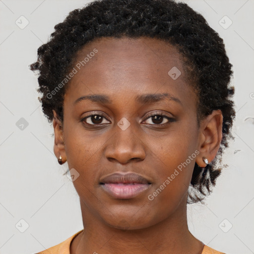 Neutral black young-adult female with short  brown hair and brown eyes