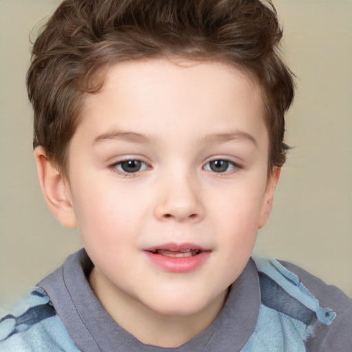 Joyful white child female with short  brown hair and brown eyes