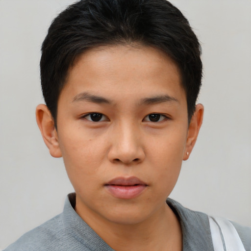 Neutral asian young-adult male with short  brown hair and brown eyes