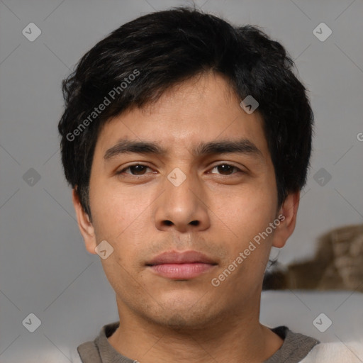 Neutral asian young-adult male with short  black hair and brown eyes