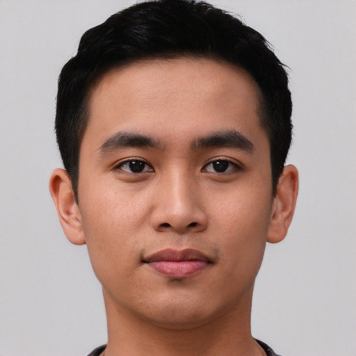 Neutral asian young-adult male with short  black hair and brown eyes
