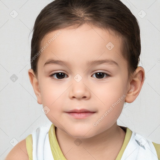 Neutral white child female with short  brown hair and brown eyes