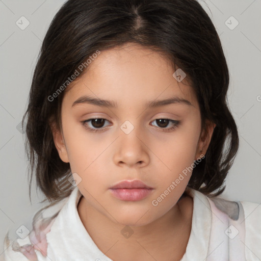 Neutral white child female with medium  brown hair and brown eyes