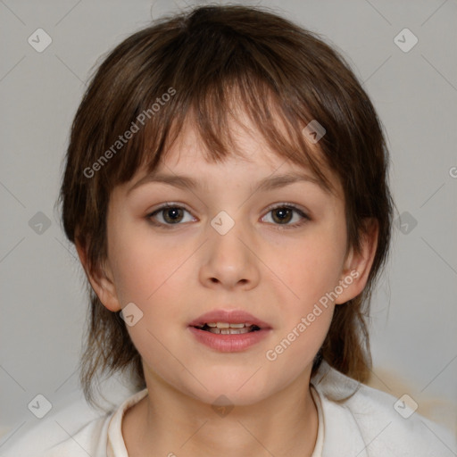 Neutral white child female with medium  brown hair and brown eyes