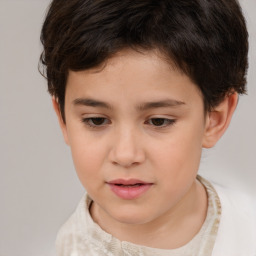 Joyful white child female with short  brown hair and brown eyes