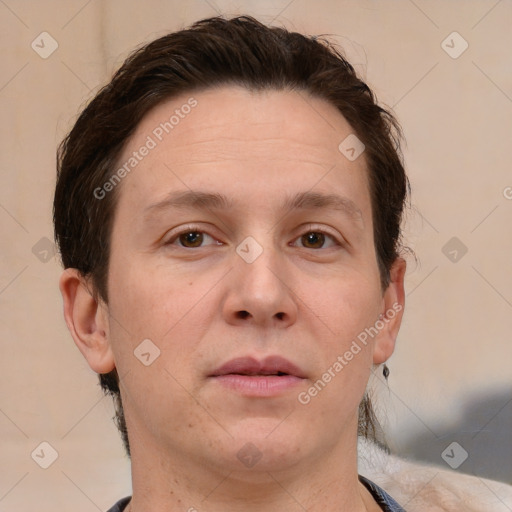 Neutral white adult male with short  brown hair and brown eyes