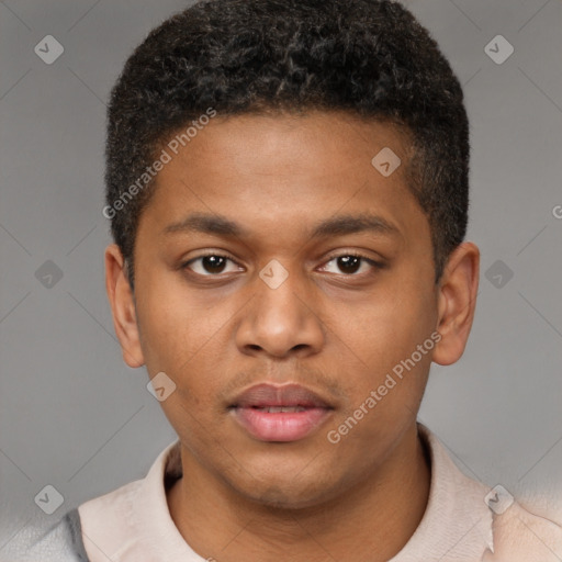 Neutral latino young-adult male with short  brown hair and brown eyes